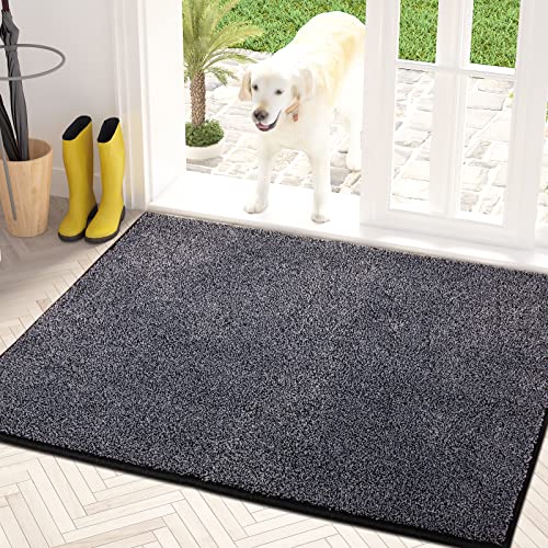 PURRUGS Dirt Trapping Door Mat 31.5" x 47", Non-Slip Machine Washable Entry Rug, Shoe Scraper, Dog Doormat, Super Absorbent Welcome Mat for Front & Back Door, Muddy Shoes & Paws, Bluish Grey-Black