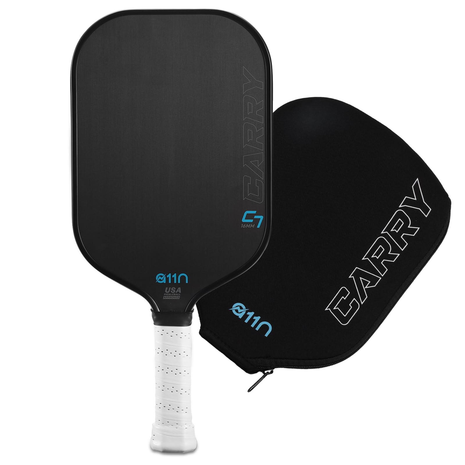 A11N Carry C7 Raw Carbon Fiber Pickleball Paddle with Paddle Cover, USA Pickleball Approved, Elongated Shape