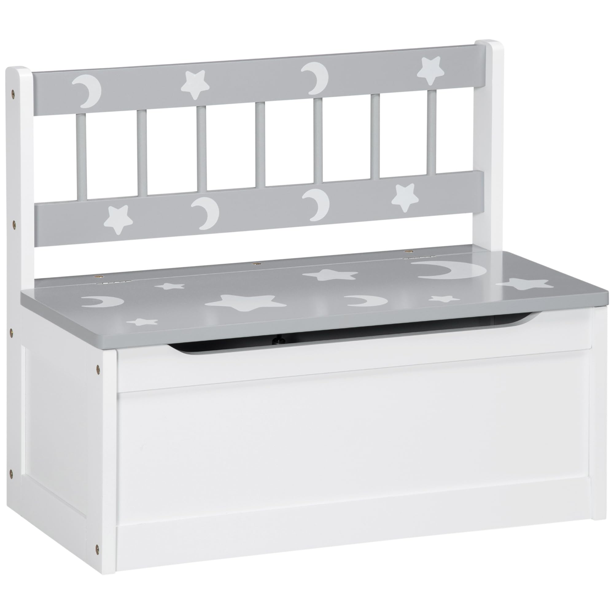 ZONEKIZ 2 In 1 Wooden Toy Box Kids Storage Bench with Safety Rod Grey | Toy Chest