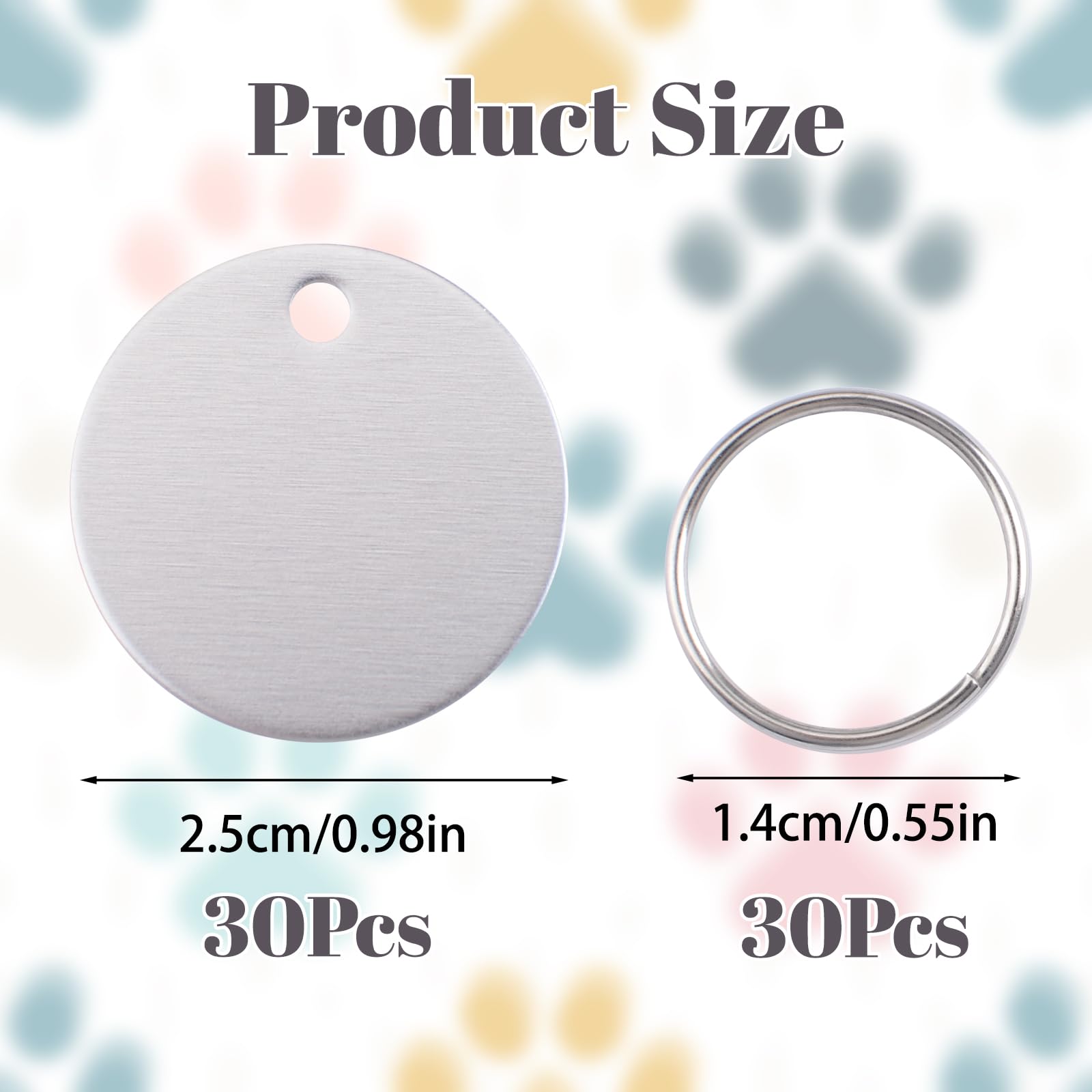 URROMA Pet ID Tag, 30Pcs Sliver Circular Dog Tags Metal Double Side Pet Name Phone Number ID Tags Key Rings for Puppy and Dogs - Image 2