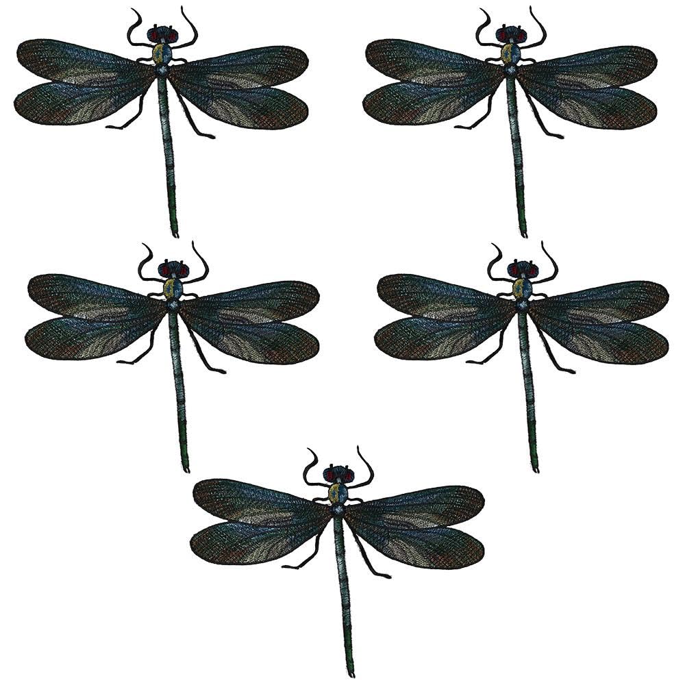 YYlingx 5PCS Dragonfly Shape Embroidered Sewing on Patches, 10x8.29inch Large Sew On Patch, Animal Shape Iron On Patches, Retro Embroidered Applique for DIY Clothes Bags Hat Jeans Craft Decoration