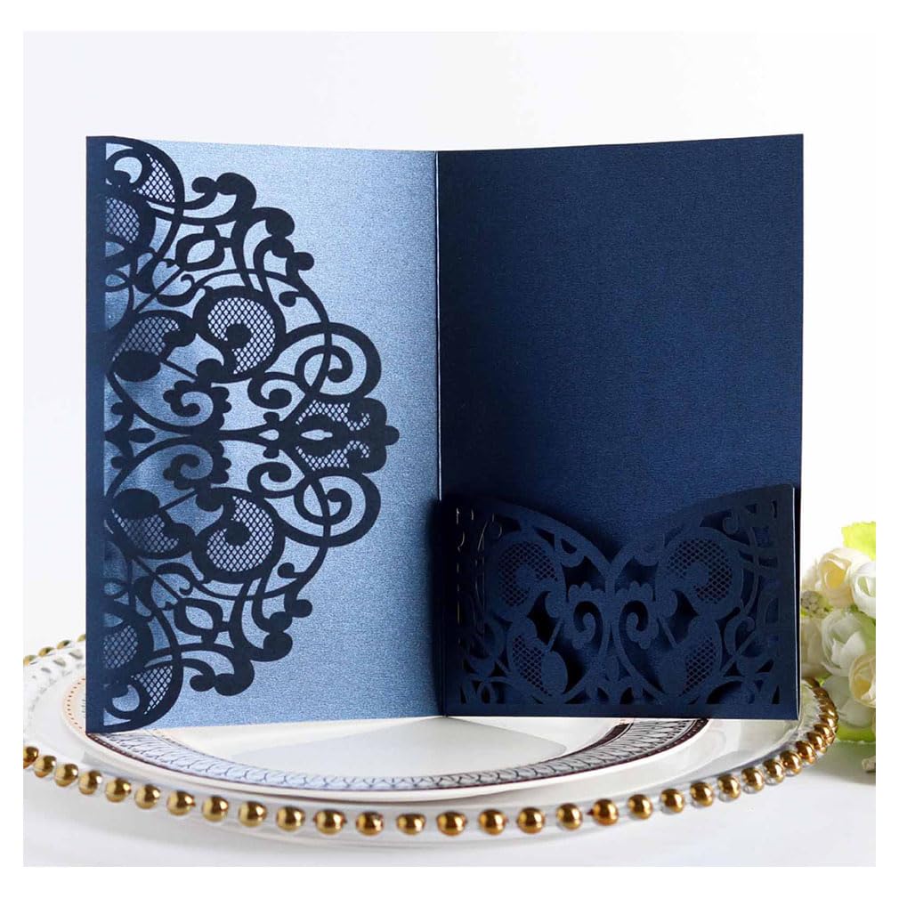 50 Stück Hochzeitseinladung Karten Set mit Umschlag & Einlegeblatt | Elegantes Spitzenmuster, filigrane Papierkarte, Hochzeit, Verlobung, Geburtstag, Feier, DIY Gestaltung