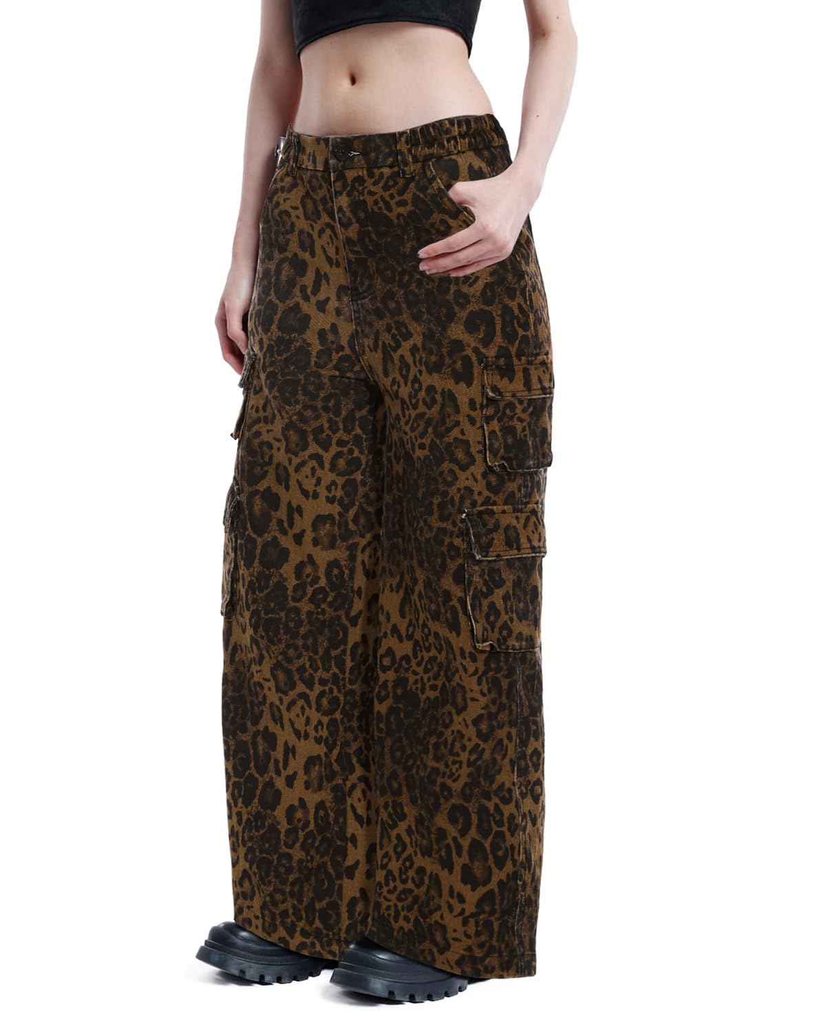 Cargo Pants Women Fashion High Waisted Wide Leg Jeans for Women Baggy Y2K Streetwear Denim Pants with 6