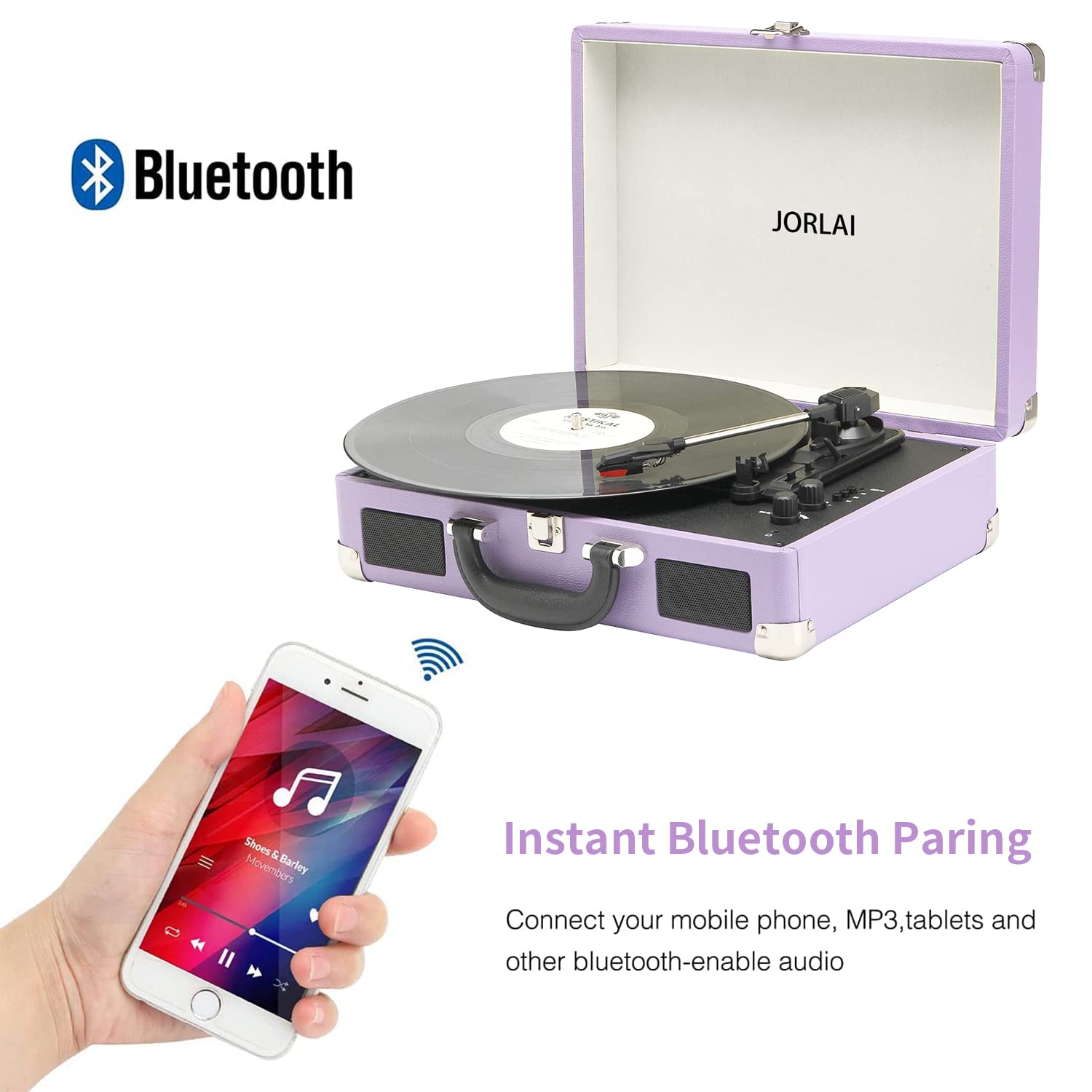 JORLAI Vinyl Record Player,3-speed 33/45/78 RPM Turntable Portable