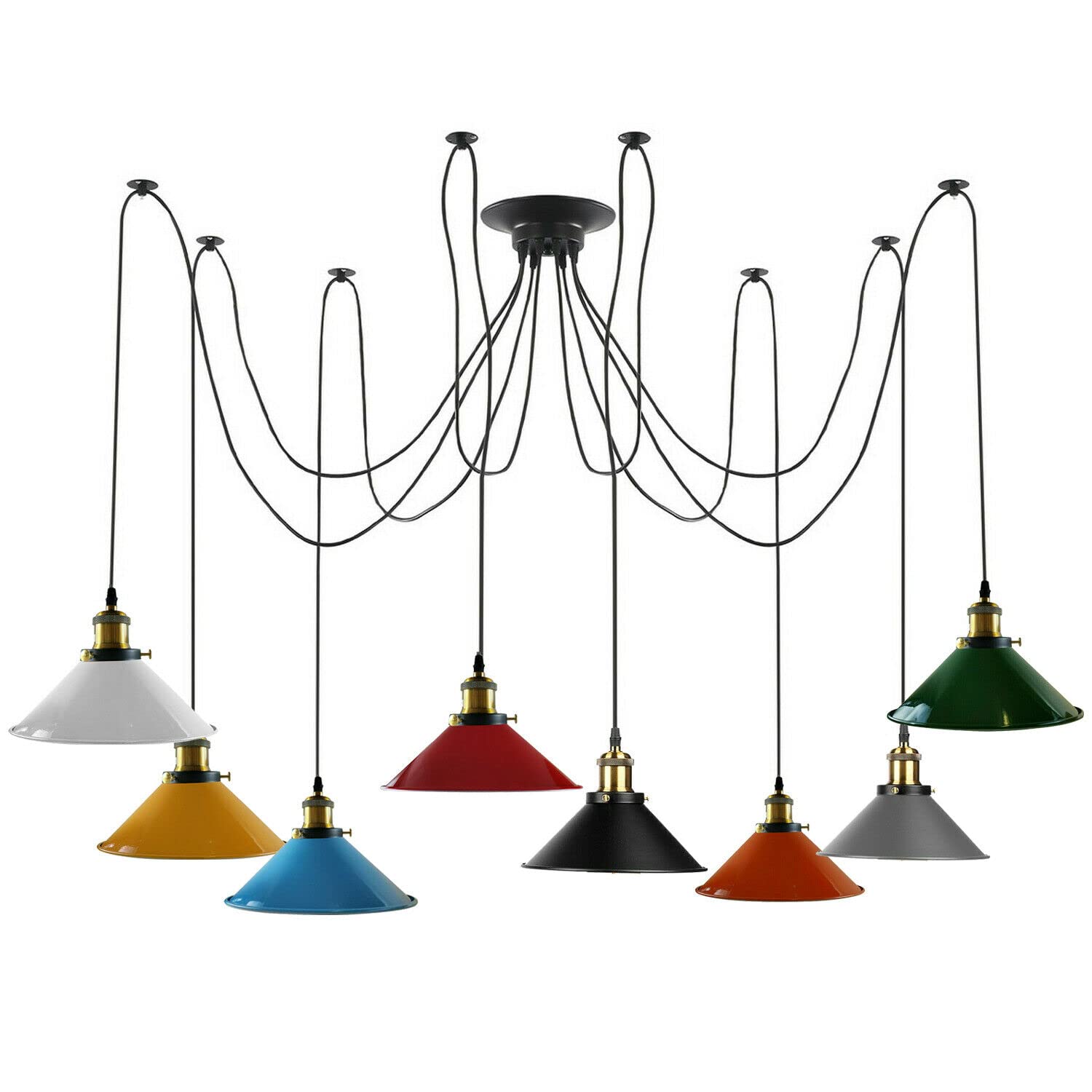 LEDSone Spide Lights Pendant Lighting 8 Heads, Adjustable DIY Vintage Style Spider Semi Flush Mount Ceiling Light Chandelier, Hanging Lamp Fixture for Dining Room, Kitchen Bedroom (Multi)
