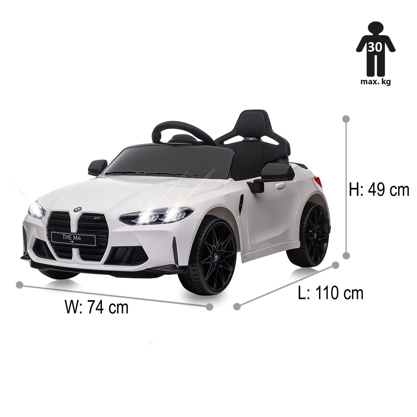 JAMARA 461865 Ride-on BMW M4 2,4 GHz Li-Power 12,6, samochód elektryczny dla dzieci od 3 lat, elektryczny fotel, pomysł na prezent, oświetlenie, uchwyt do noszenia, 2 biegi, klakson