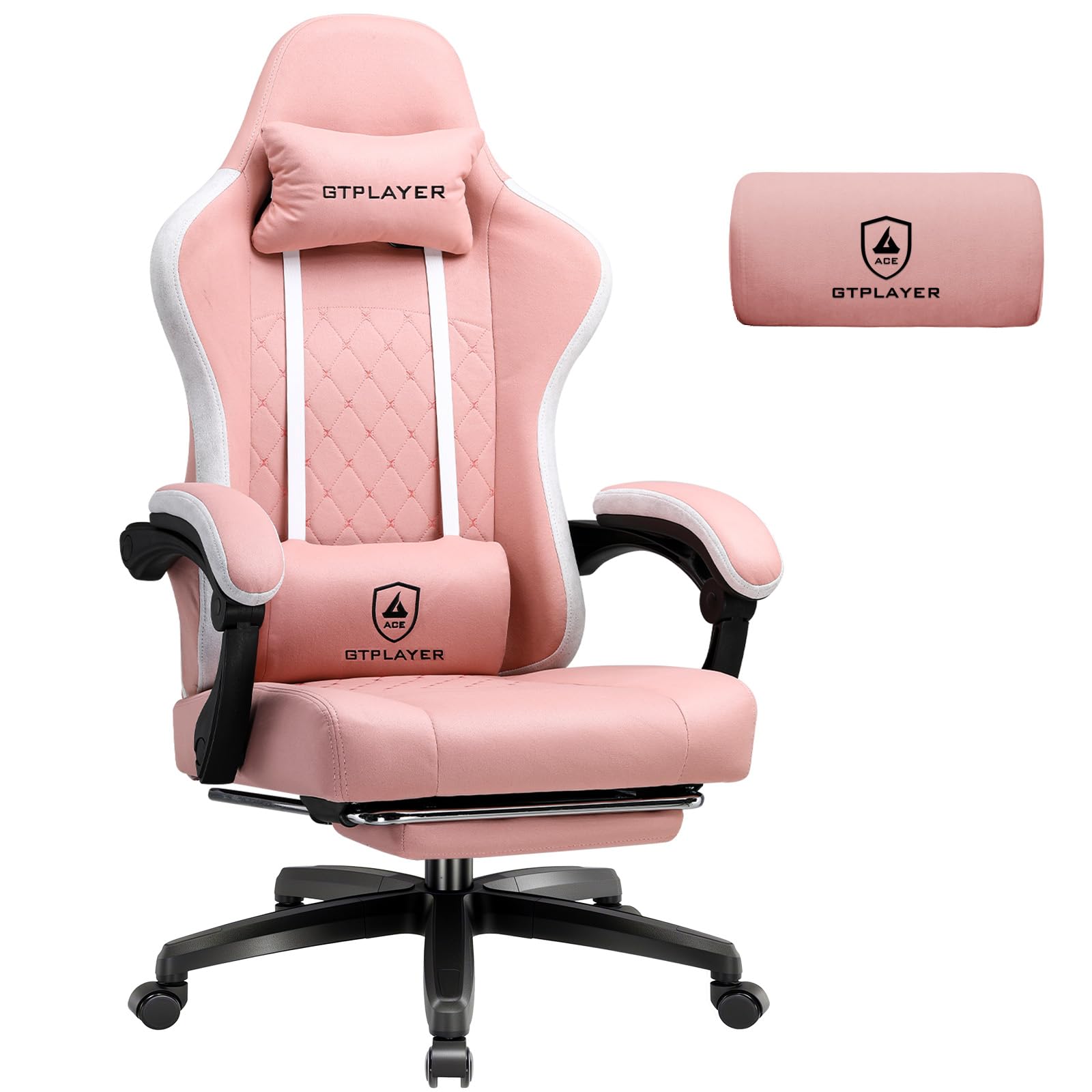 GTPLAYER Silla de Gaming de Tela, sillón para Videojuegos con cojÃn de muelles ensacados, Silla giratoria ergonómica, Silla Gamer con reposapiés, Capacidad de Carga de 150 kg, Color Rosa