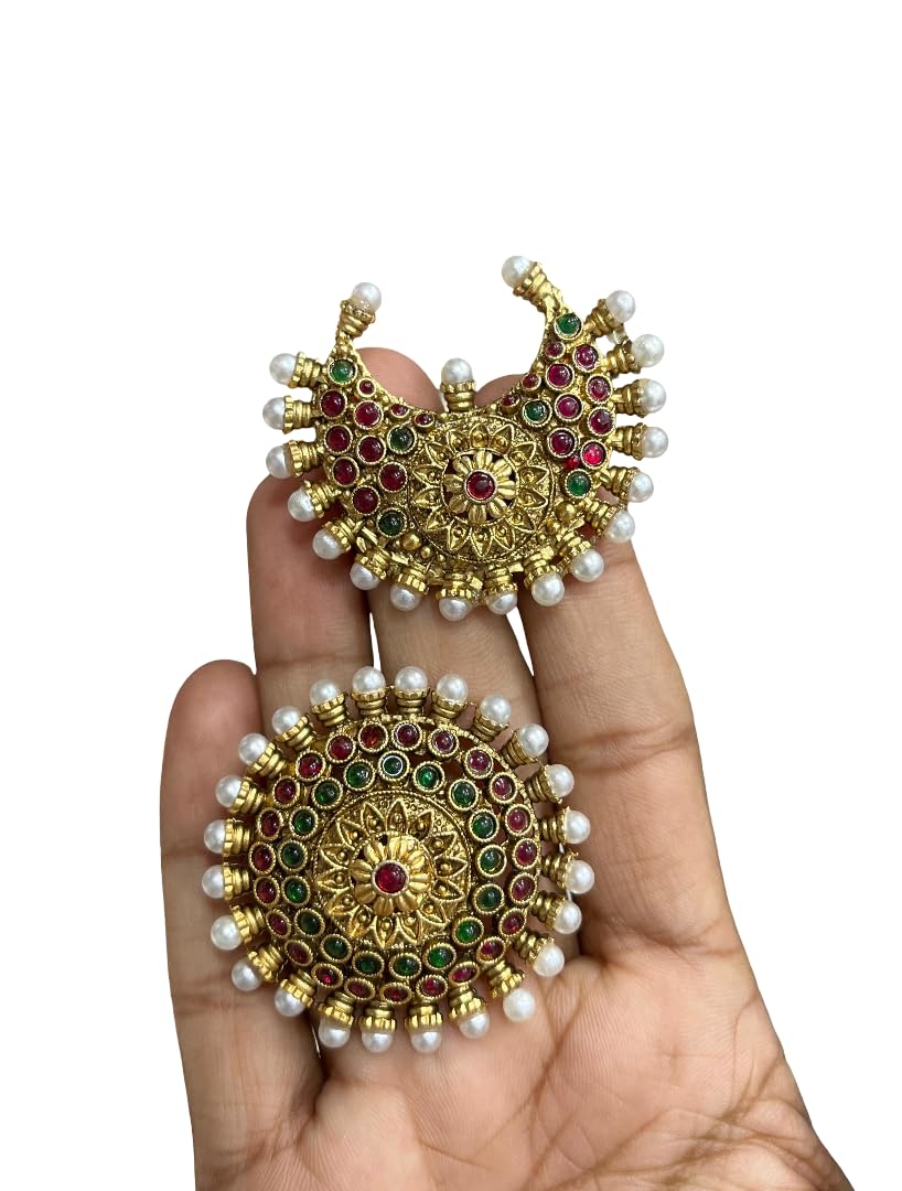 KGR Splash GOld Plated Matt Finish Mandala Design Sun Moon (Sooriyan, Chandiran) PIrai Jada Billai Pins For Hair-image-11