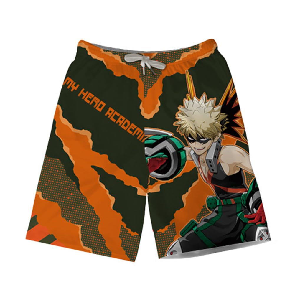 Anime MHA Print Beach Trunks Men Midoriya Izuku/Bakugou Katsuki Casual Shorts Anime Cosplay Swim Pants Summer Sports Shorts