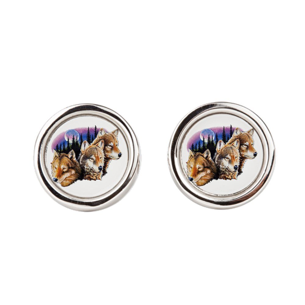 Royal LionCufflinks (Round) Darkside Wolves Moon and Forest