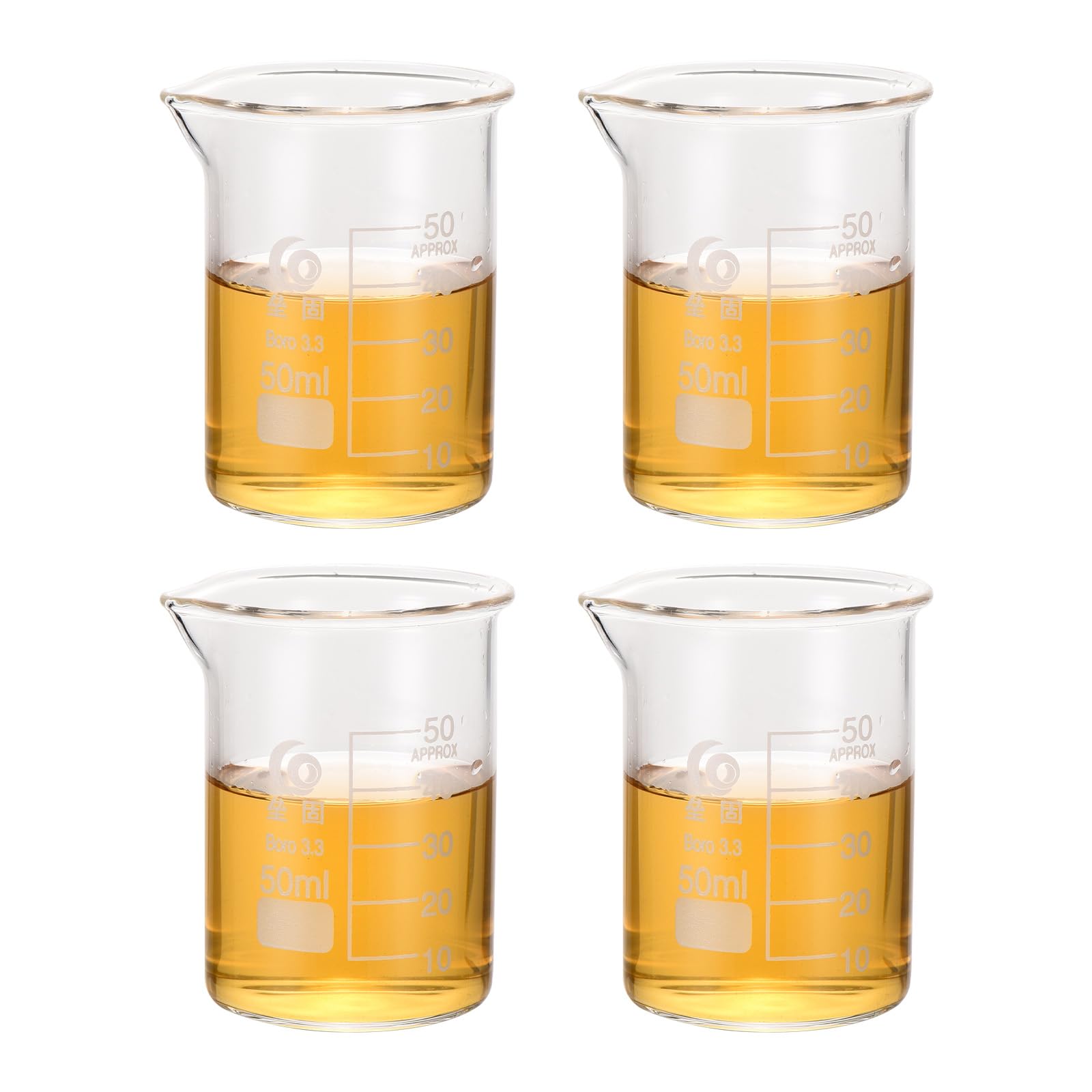 PATIKIL 50ml Niedriges Glas Becherglas 4 Stück 3 3 Borosilicatglas Becher Messbecher Mit Ausguss Für Labor Experiment Kochen Und Backen Klar