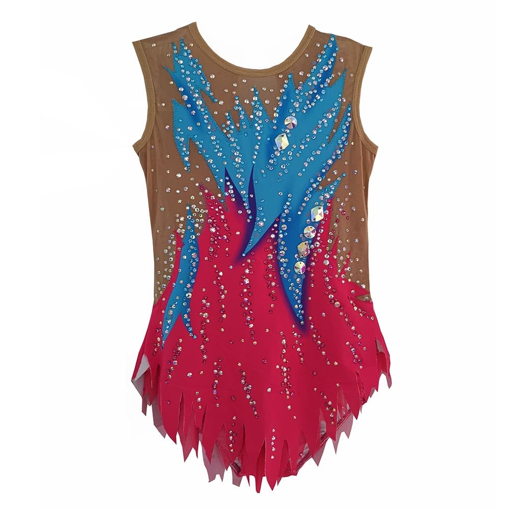 LIUHUO Maillot de gimnasia rítmica rojo azul Join Together Girl Competition Performance