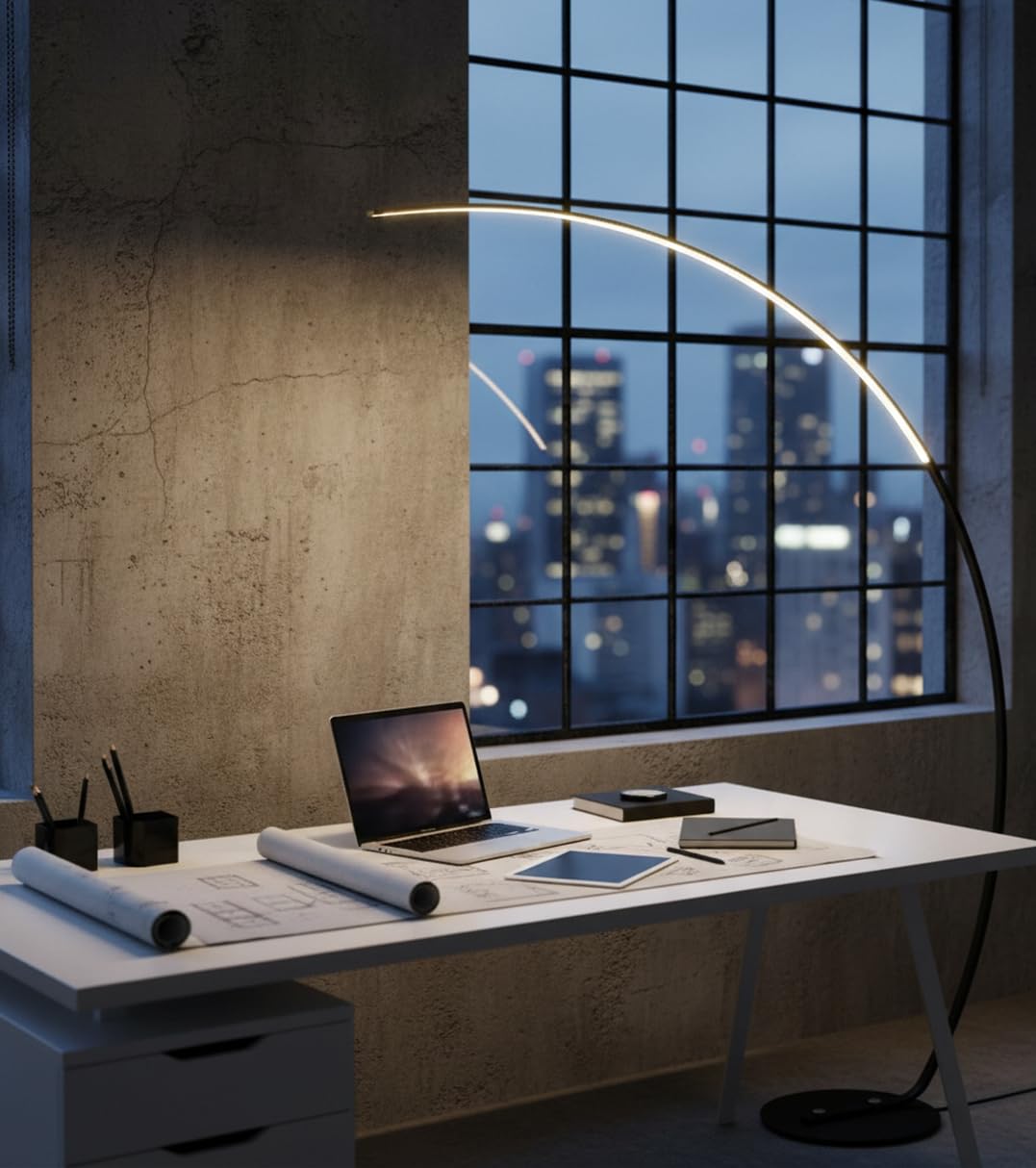 BEL AIR HOME - Lámpara de Pie ROMA, Metal, Altura 190cm, LED 48W, Brazo de Lectura, Dimmer, 3 Temperaturas de Color (NEGRO)