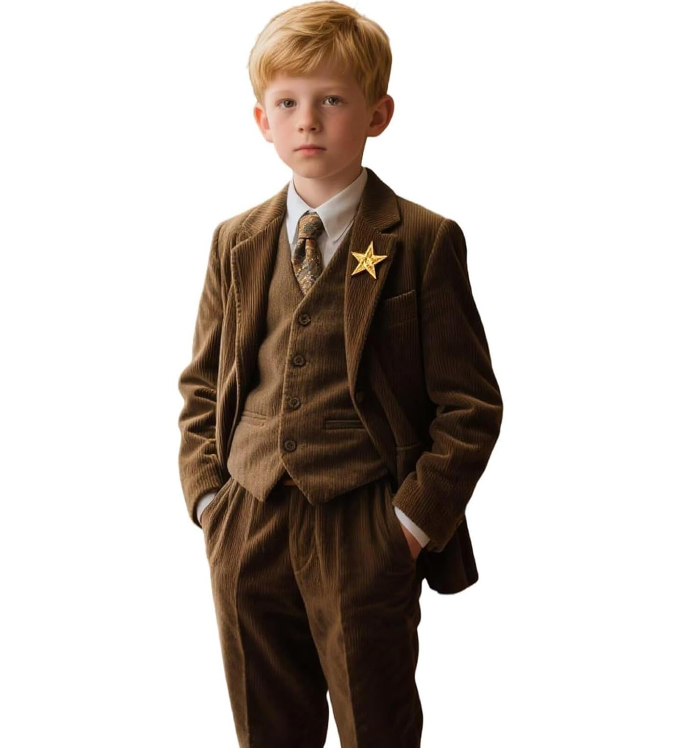 Costume 3 pièces en velours côtelé pour garçon avec blazer, veste, gilet et pantalon, smoking pour mariage, bal de fin d'année, smoking