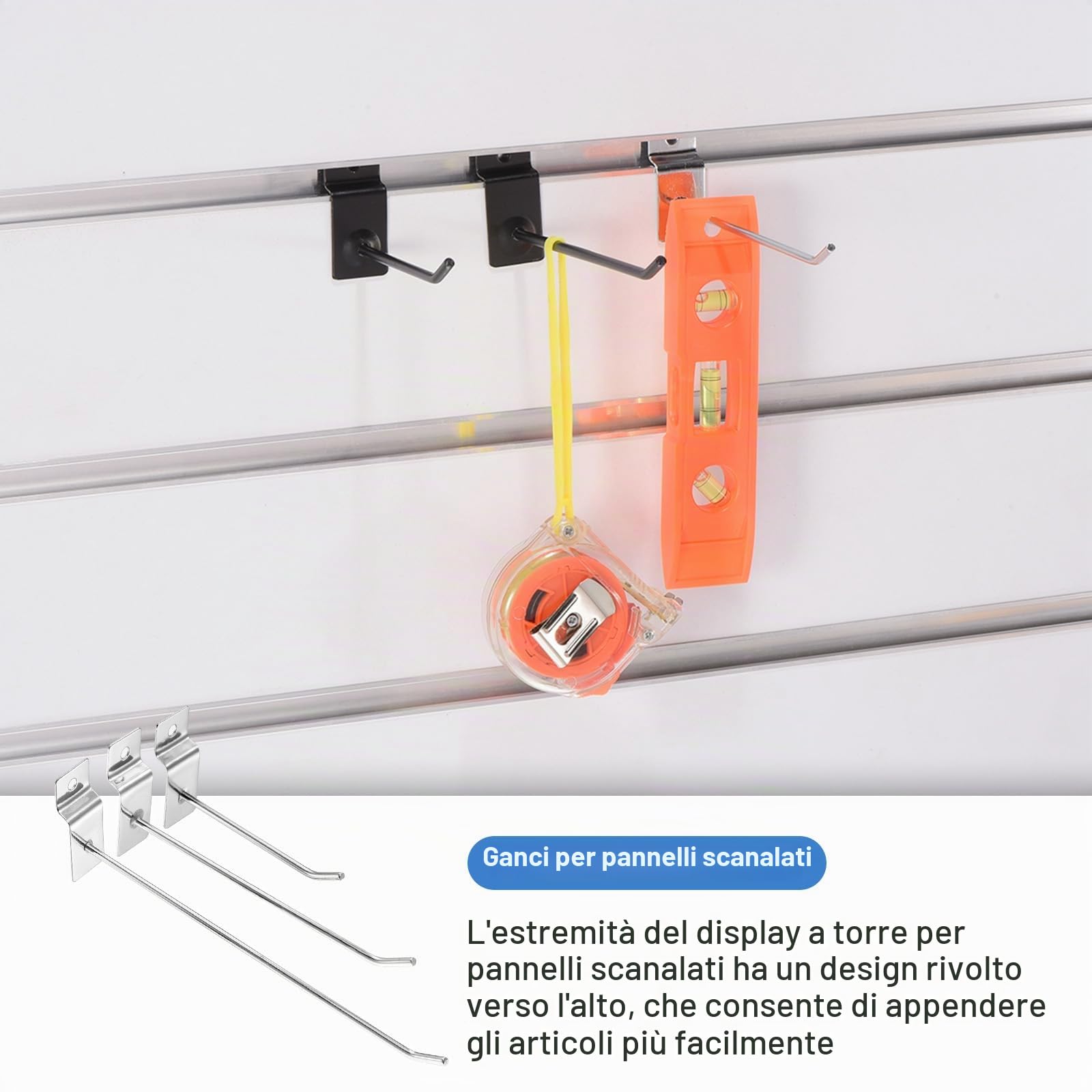 sourcing map 100 ganci da parete a lamelle, 100 mm, accessori da parete in metallo, ganci per pannelli forati, per esposizioni commerciali, negozi, garage, supermercati (argento)