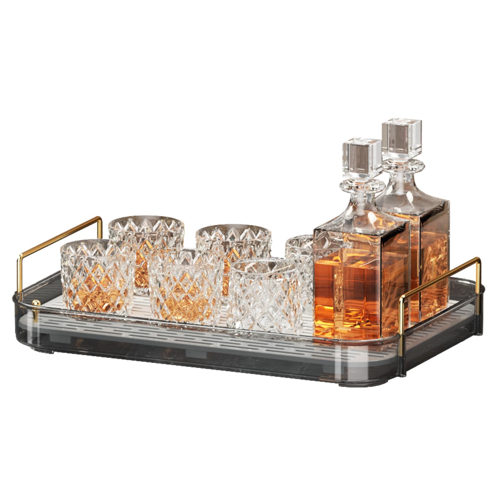 Seoneiro Whiskey Tray, Glass Cup Rack, Mug Holder, Coffee Cup Organizer, Bathroom Countertop with Drain Board Wine Glass Decorative Organizer, Food