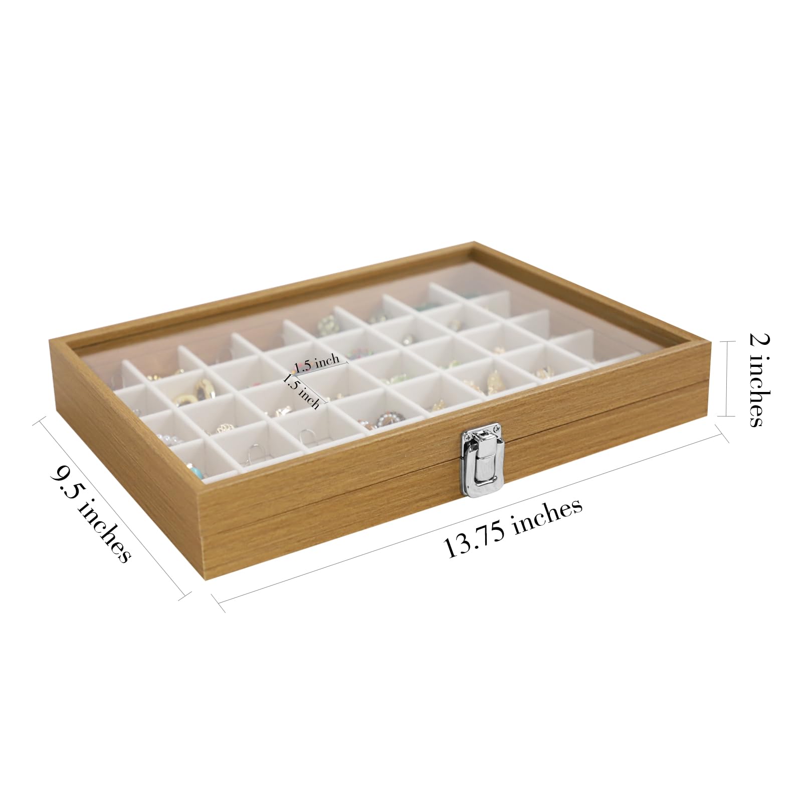 Stratalife Organizer per gioielli con 40 vassoi per gioielli con coperchio trasparente in legno organizer per orecchini porta anelli accessori scatola collane orecchini portaoggetti per cassetti da