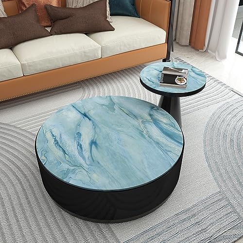 Papier peint marbre bleu vinyle imperméable brillant