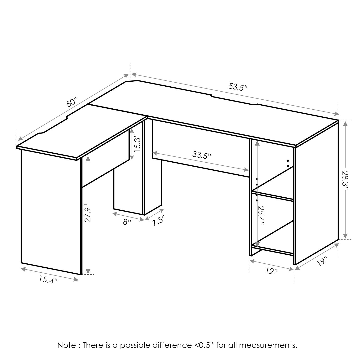 Furinno Indo L-Shape Escritorio, Madera, Blanco, 125.9 x 135.9 x 72 cm