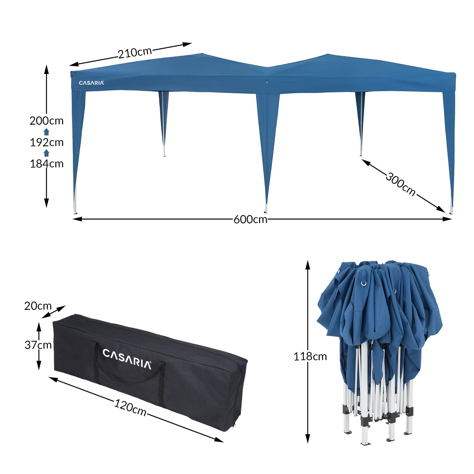 CASARIA® Pabellón Capri 3x6m Pop-Up Repelente al Agua Plegable Protección UV50+ Cenador Carpa Jardín Fiestas