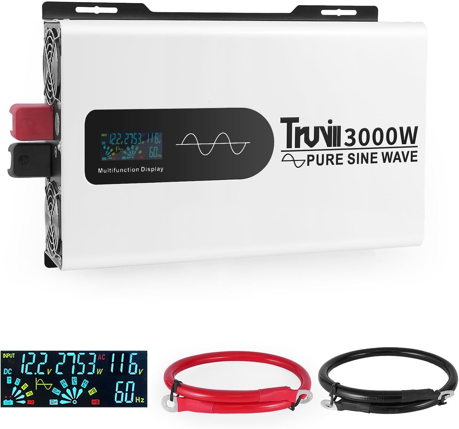 12V 3000W Pure Sine Wave Inverter with LED Smart Monitor Power Inverter 12V to 110V Solar Inverter for Home RV Truck Off-Grid Battery Inverters