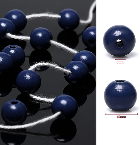 Miniatura 2 de 100 cuentas de madera para guirnaldas, cuentas sueltas de madera azul marino de 0.63 pulgadas para manualidades, joyería, cuentas de madera