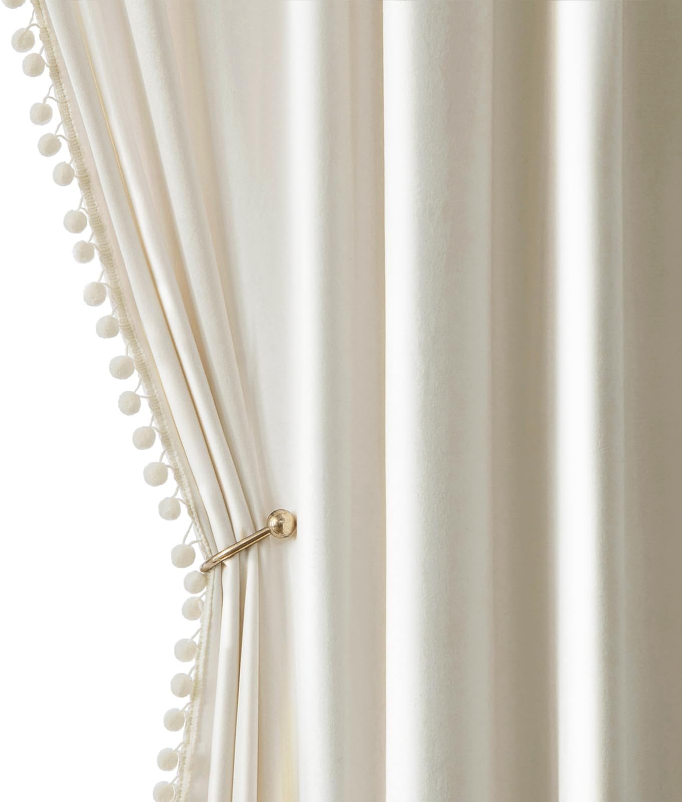 MIULEE Ivory Pom Pom Velvet Curtains for Bedroom/Living Room Darkening Thermal Insulating 63 Inches Long Creamy White Blackout Curtains with Rod Pocket for Girls Room/Nursery/Home Theater Set of 2