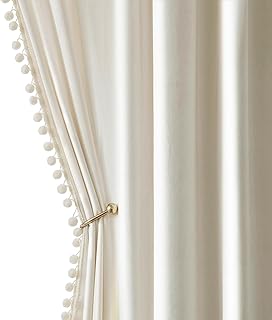 MIULEE Ivory Pom Pom Velvet Curtains for Bedroom/Living Room Darkening T...