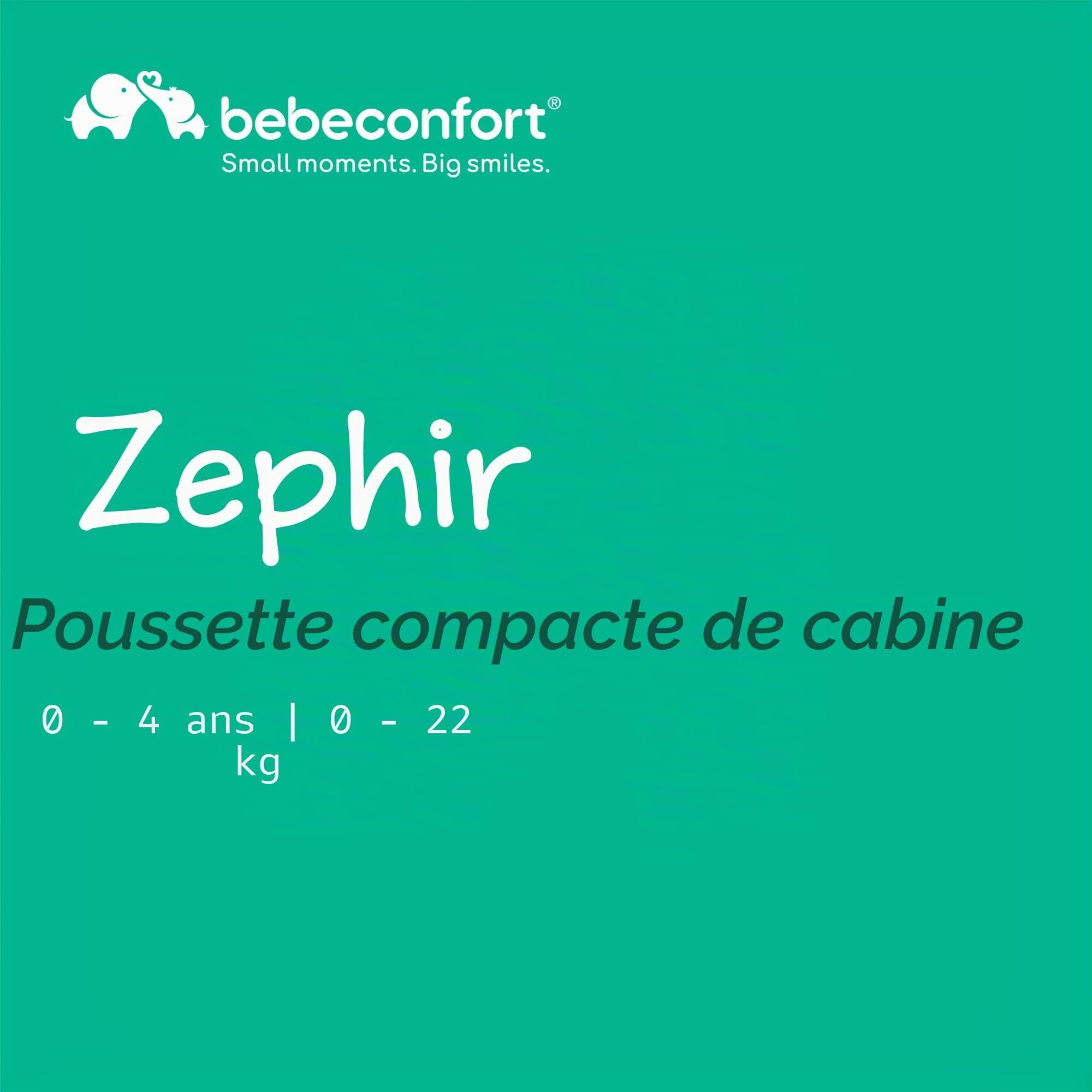 Bebeconfort Zephir Poussette compacte pour bébé de 0 à 4 ans (jusqu'à 22 kg), poussette de voyage légère (5,6 kg), compatible avec cabine d'avion, siège plat et inclinable, panier de rangement