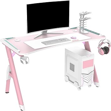 Gaming Desk with RGB Lighting - E-Sports Computer Table for PC & Laptop, Features Cup Holder & Headphone Hook, Large 100x60x73CM Gamer Setup
