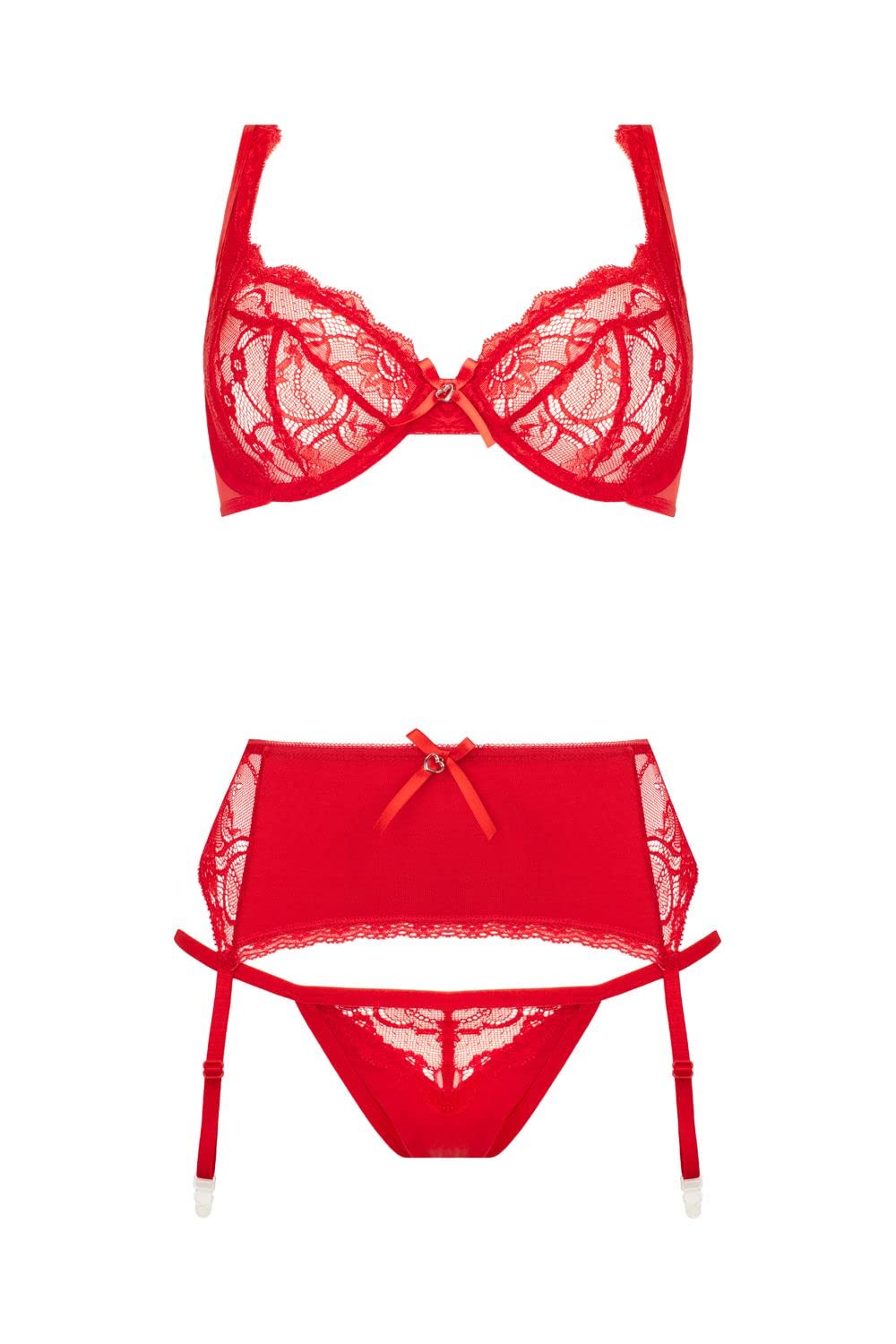 Christine Erotische Damenunterwäsche aus Leder und Latex, 3-teiliges Set, Marzia, Rot