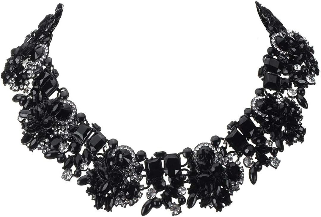 Jerollin Crystal Rhinestone/Pearl Statement Chain Necklace, Vintage Choker Bib Pendant Necklace Bohemian Bling Tassel Collar Statement Necklace for Evening Party - Image 6