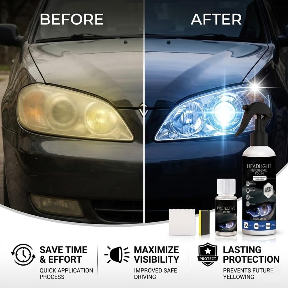 ROVIA Automotive Headlight Restoration Kit: Fast & Easy Car Headlight Cleaner for Oxidized, Yellowed Headlamps - Refurbishing Fluid Restores Clarity & Brightness for All Vehicle Types (1pcs) - 5