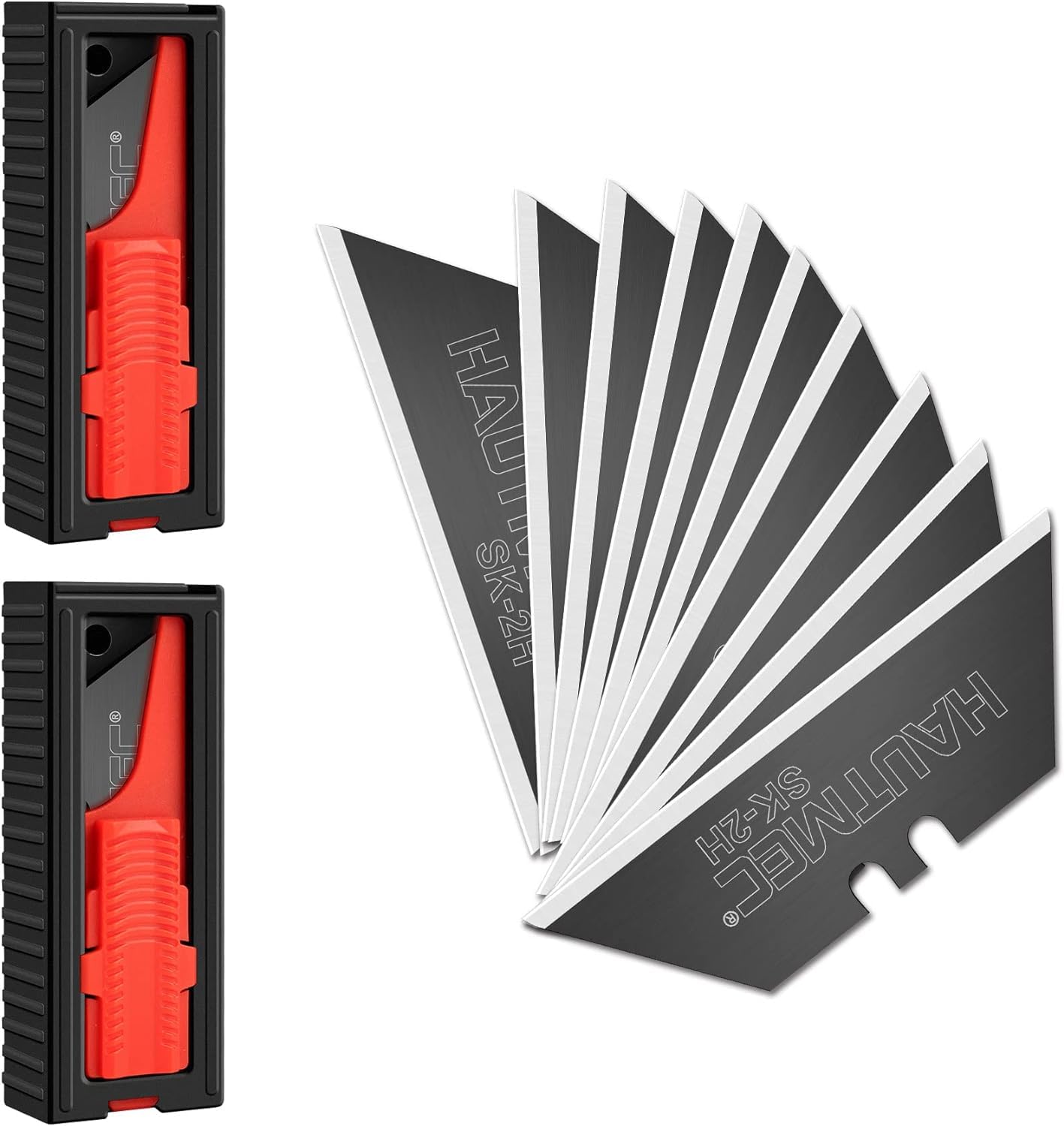 HAUTMEC Utility Knife Blades 20-Pack, Ultra-Sharp SK2H Black Rust-Resistant Blades with Safety Dispenser, Standard Size Replacement Blades for Box