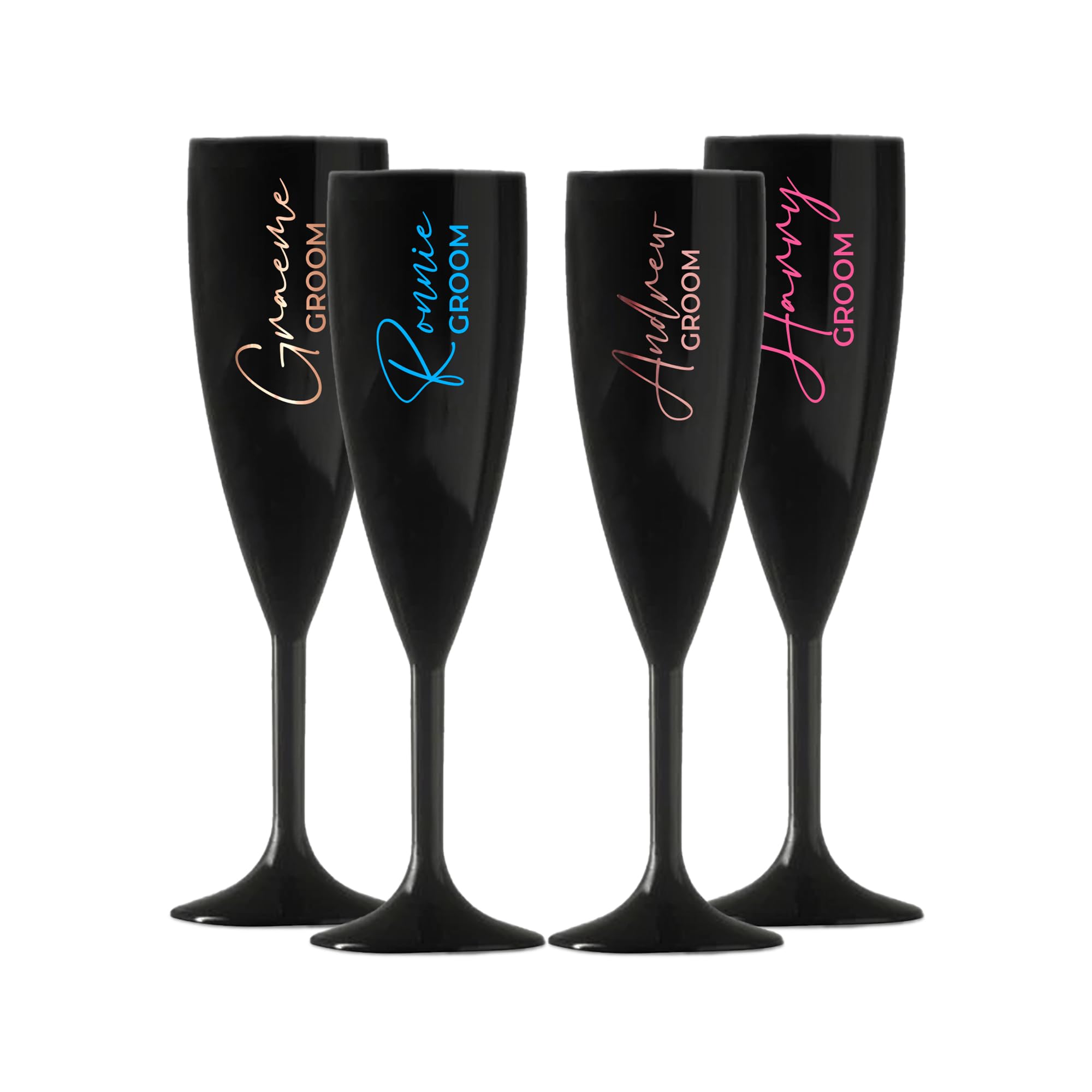 Personalised Champagne Premium Flute Glass Bride Groom Mr Mrs Wedding Maid Honour Any Name Wine Cocktail Prosecco Gift (Black, Groom)