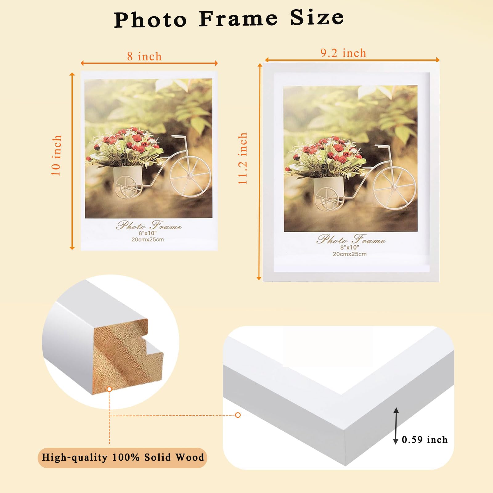 Bilderrahmen aus massivem Eichenholz, 20,3 x 25,4 cm, für Zertifikate oder Bilder, vertikaler und horizontaler Wandbehang und Tischplatte, 25,4 x 38,1 cm, Wandgalerie, Poster-Bilderrahmen mit