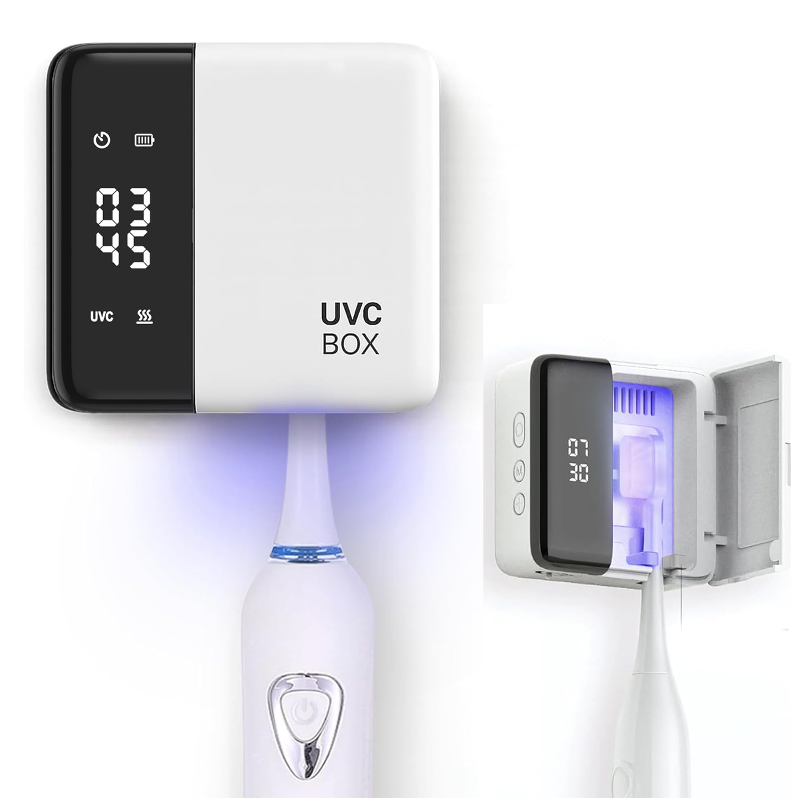 Ankilo UV Toothbrush Sanitizer Holder, Electric Toothbrush Holder with Clock, UV-C Lights & Air Drying, Wall Mounted Toothbrush Holder for Bathroom,Personal as Well as Travel