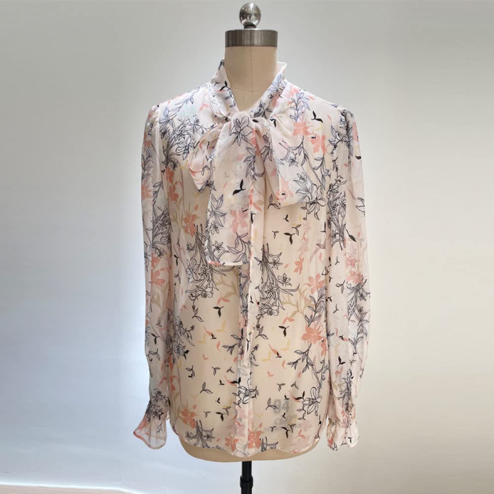 MIDJ Lockeres Damenhemd,Damen Boho Blumendruck Leichte Schleife Am Hals Elegante Satinbluse Shirt Fledermaus Langarm Tunika Shirt Tops Lässige Büro Business Bluse Für Mädchen Damen
