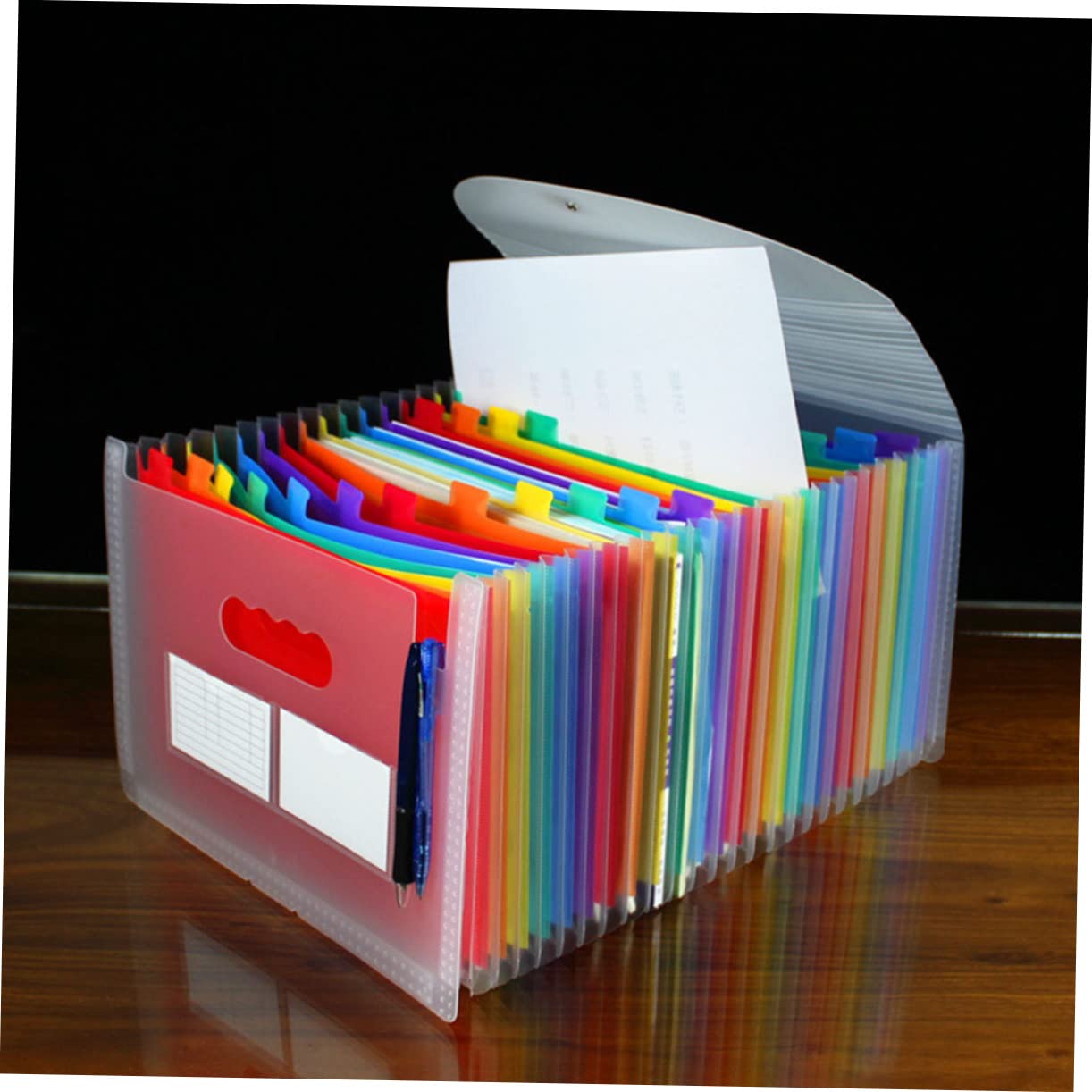 jojofuny 3 Stück Erweiterbarer Dokumentenordner mit Fächern Transparenter Regenbogen Organizer aus Robustem Kunststoff mit Elastischem Verschluss und Farbigen Etiketten für Büro Schule und