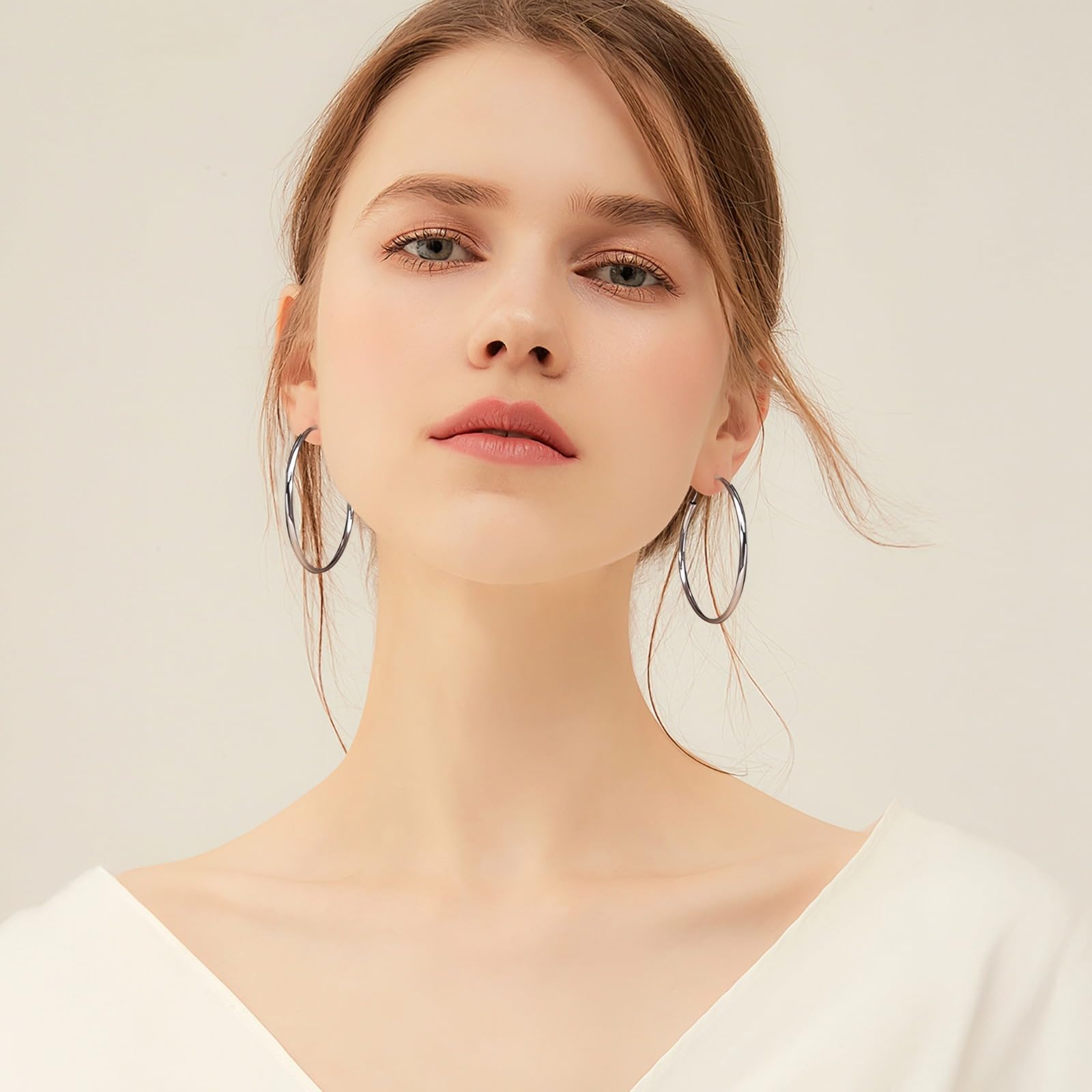 Pendientes de aro de plata de ley 925, aros redondos clásicos de 1.18 pulgadas para mujer, aretes minimalistas pulidos para orejas sensibles, uso diario, 30 mm de diámetro