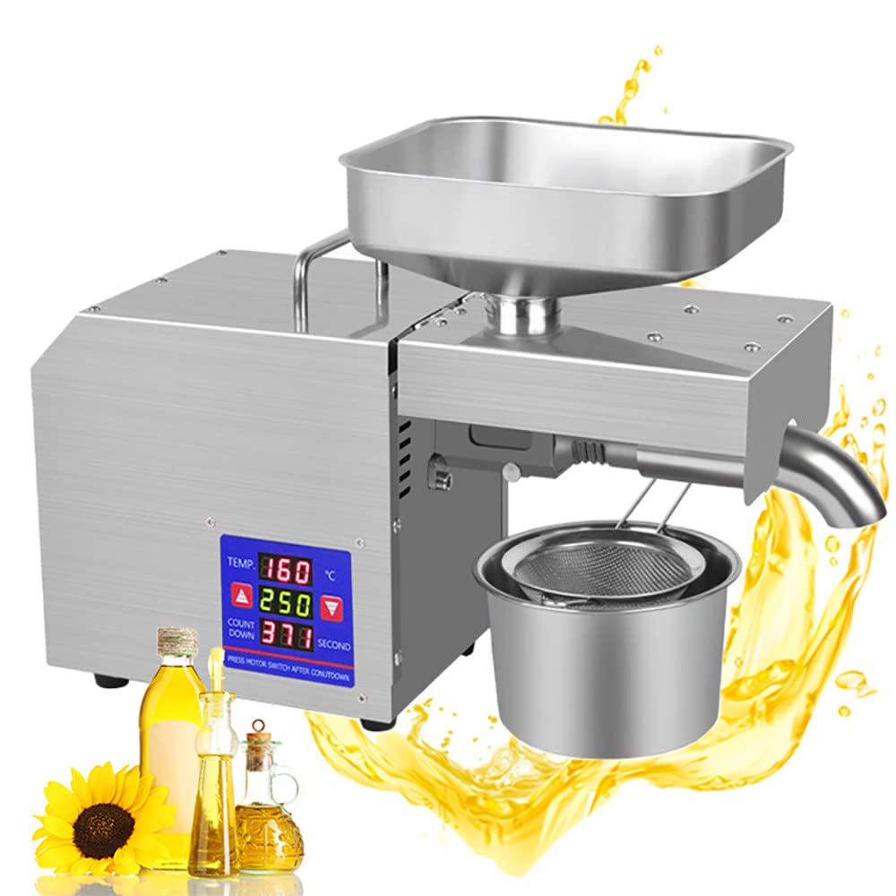 Automatic Oil Press Machine,Household & Commercial Intelligent Temperature Control Stainless Steel Linseed Peanut Oil Press Cold/Hot Press Oil Press, Oil Yield:50%, 24H Continuous Work, Low Noise