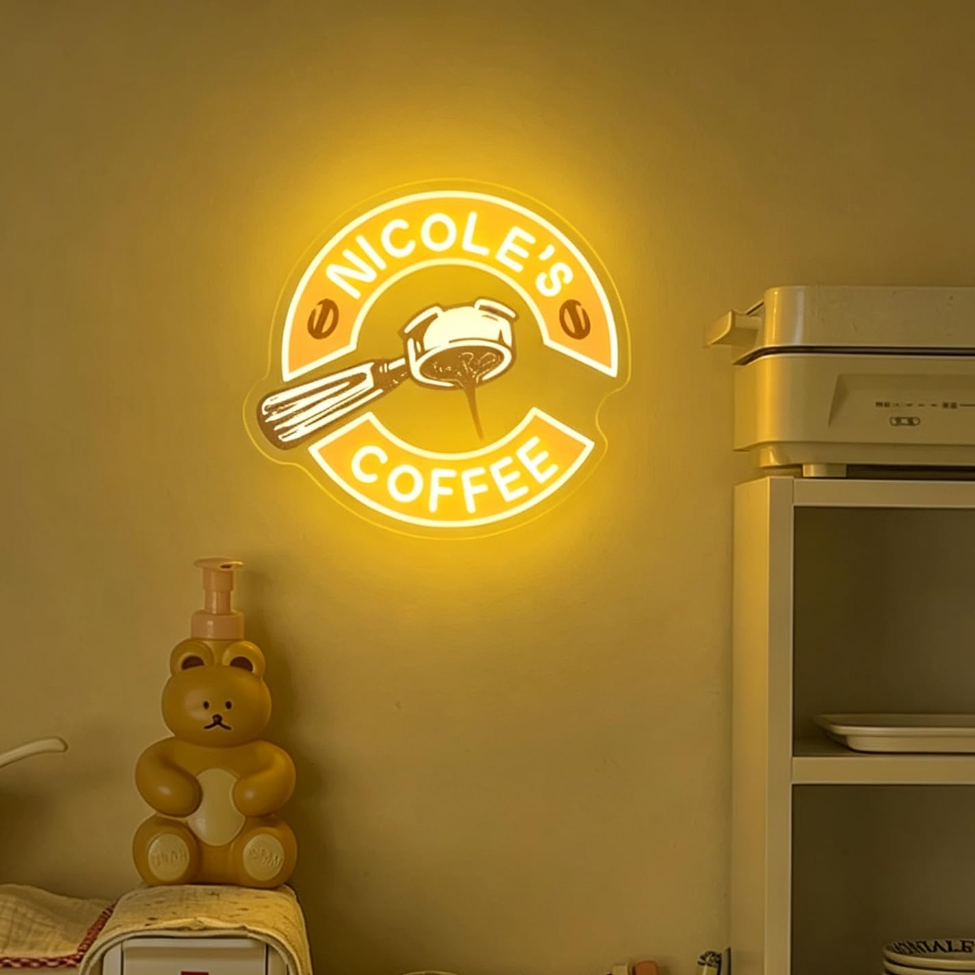 Personalised Coffee Bar Neon Sign Custom Name Cafe Machine Pattern LED Neon Light Customisable Home Cafe Station Wall Decor Gift for Coffee Lovers