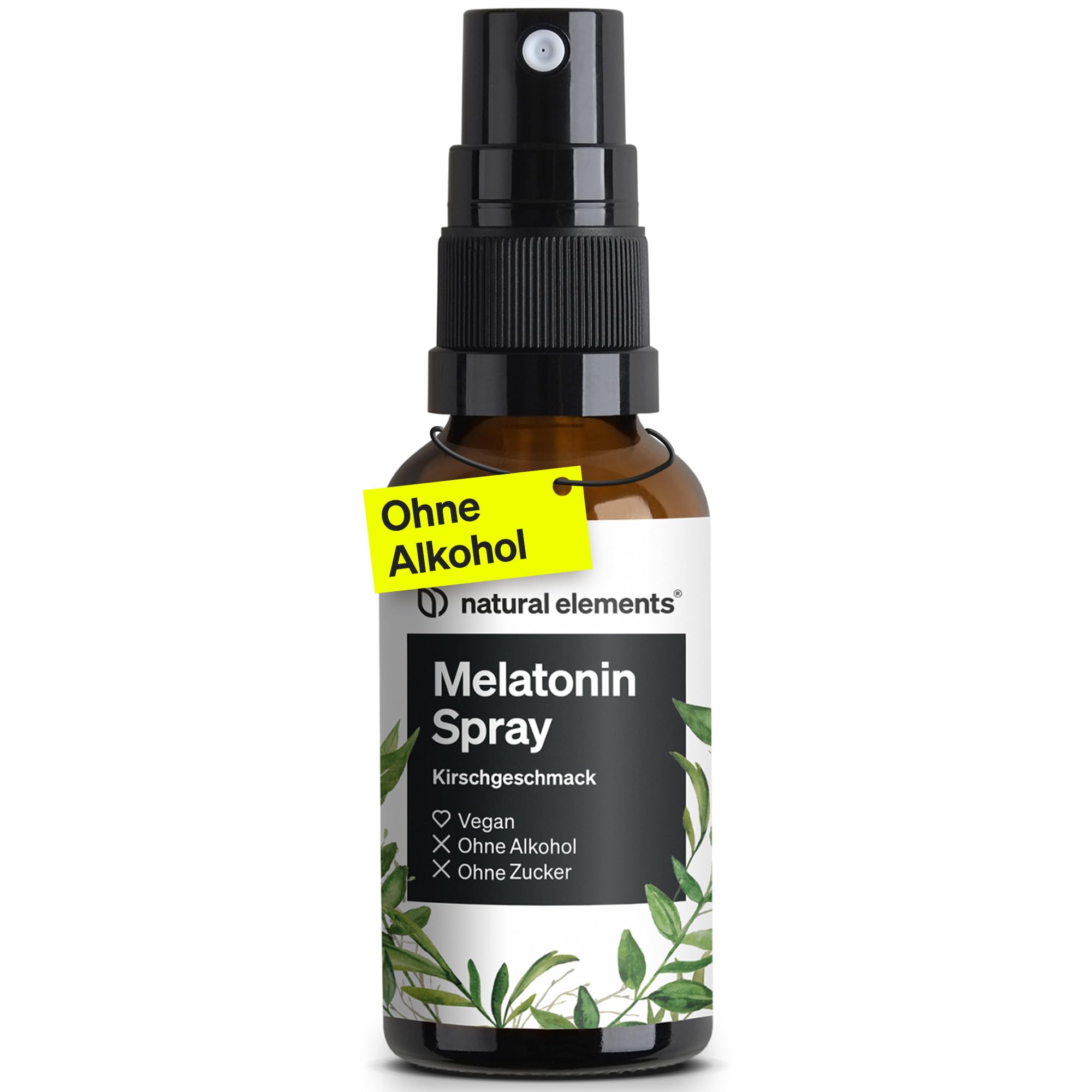 natural elements Melatonin Spray Kirsche – 0,5 mg Melatonin pro Tagesdosis – Zuckerfrei – mit Vitamin B1 und B6 – 30 ml, vegan, in Deutschland produziert