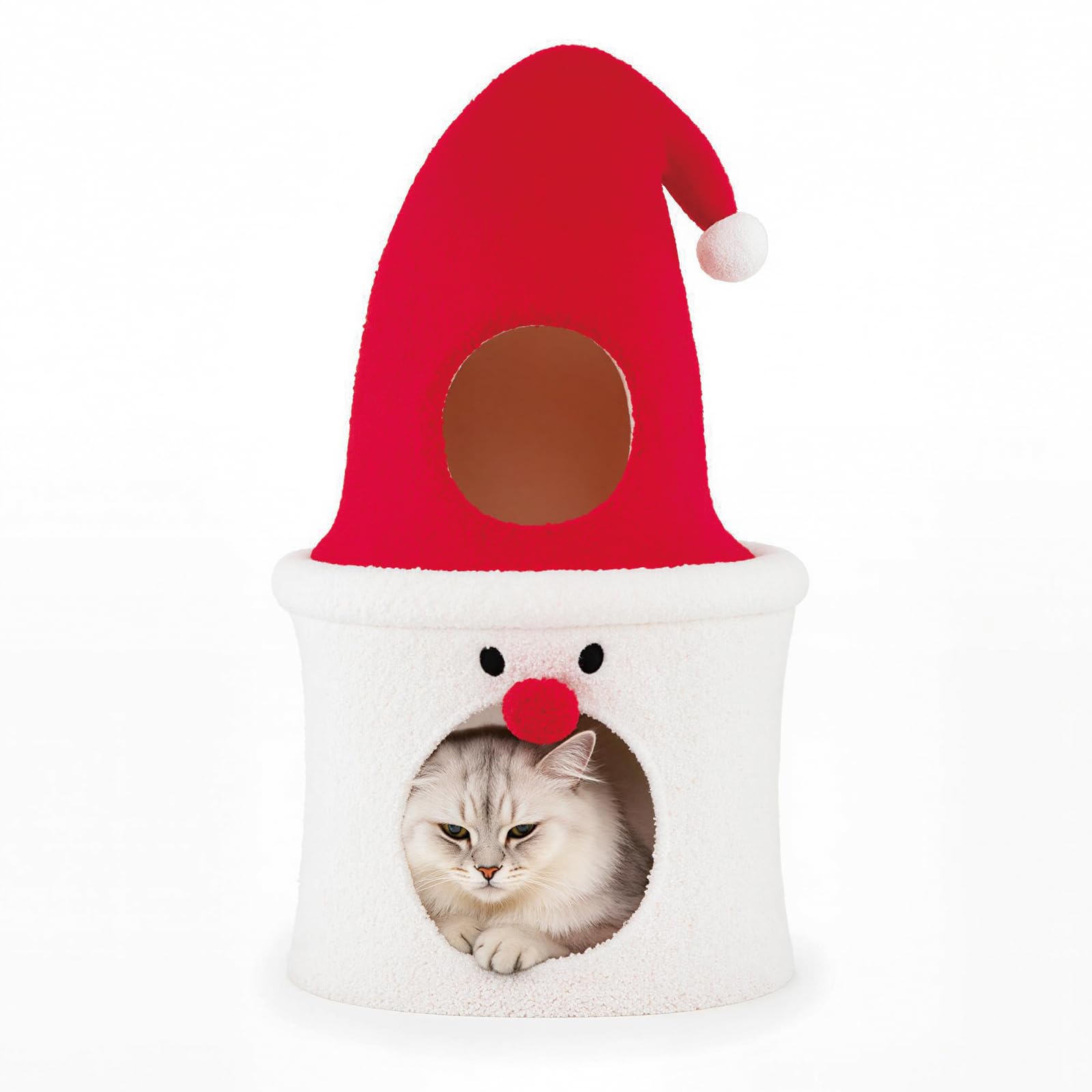 COSTWAY Árbol de Navidad para Gatos, 75 CM Torre para Gatos en Forma de Papa Noel con Percha Superior Acolchada, Condominio, Suave Cojín de Felpa, Casa Gato de Interior para Decoración Navideña