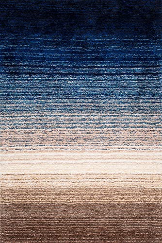 Image of SWEET HOMES. Super Ultra Soft Shaggy Handcrafted Anti-Skid Silk Touch Carpet. Size 3X5 Feet, Colour, B6 Blue /Ivoryy