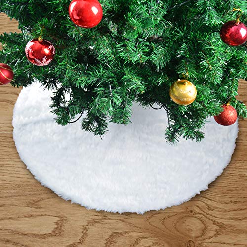 Joyin Christmas Tree Skirt 48 Inch, White Faux Fur Snowy White Plush Velvet Christmas Tree Skirt For Merry Christmas Holiday Tree Decorations And Party #TOP3