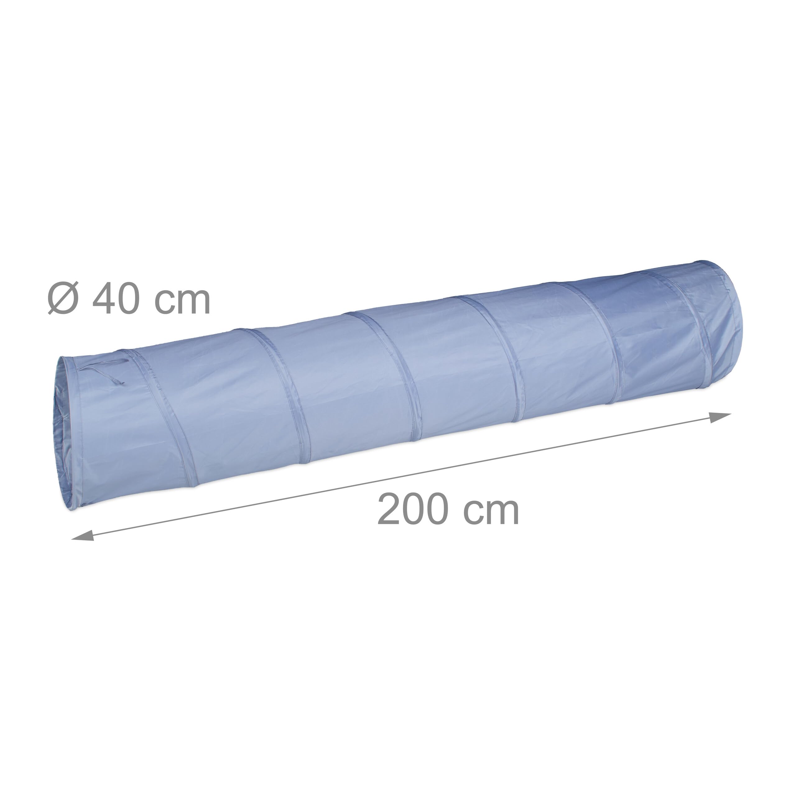 Relaxdays Tunnel per Cani, Tubo da 200 cm Pieghevole, Attrezzatura Agility Dog, Addestramento a Ostacoli, Ø 40cm, Grigio