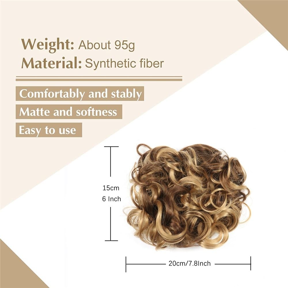 Extensión de Moño Extensión de moño corto, rizado y desordenado, fácil estirar, peines, coleteros con clip Mujeres(613)