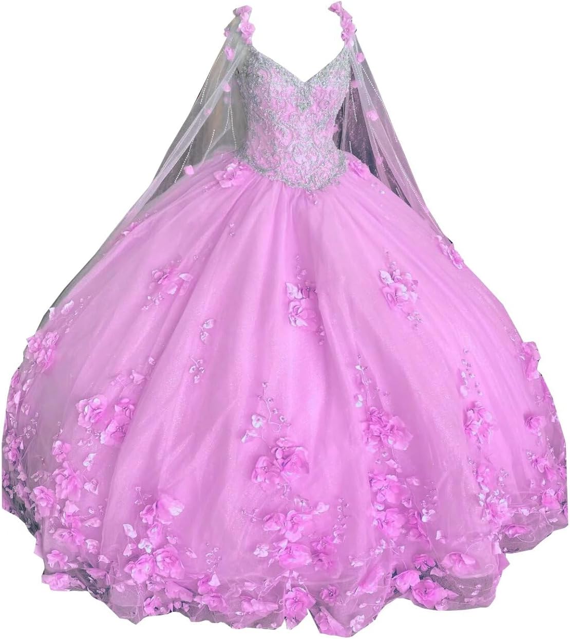 Modest 3D Floral Flowers Ball Gown Quinceanera Prom Dresses with Cape Corset 2025 Lace