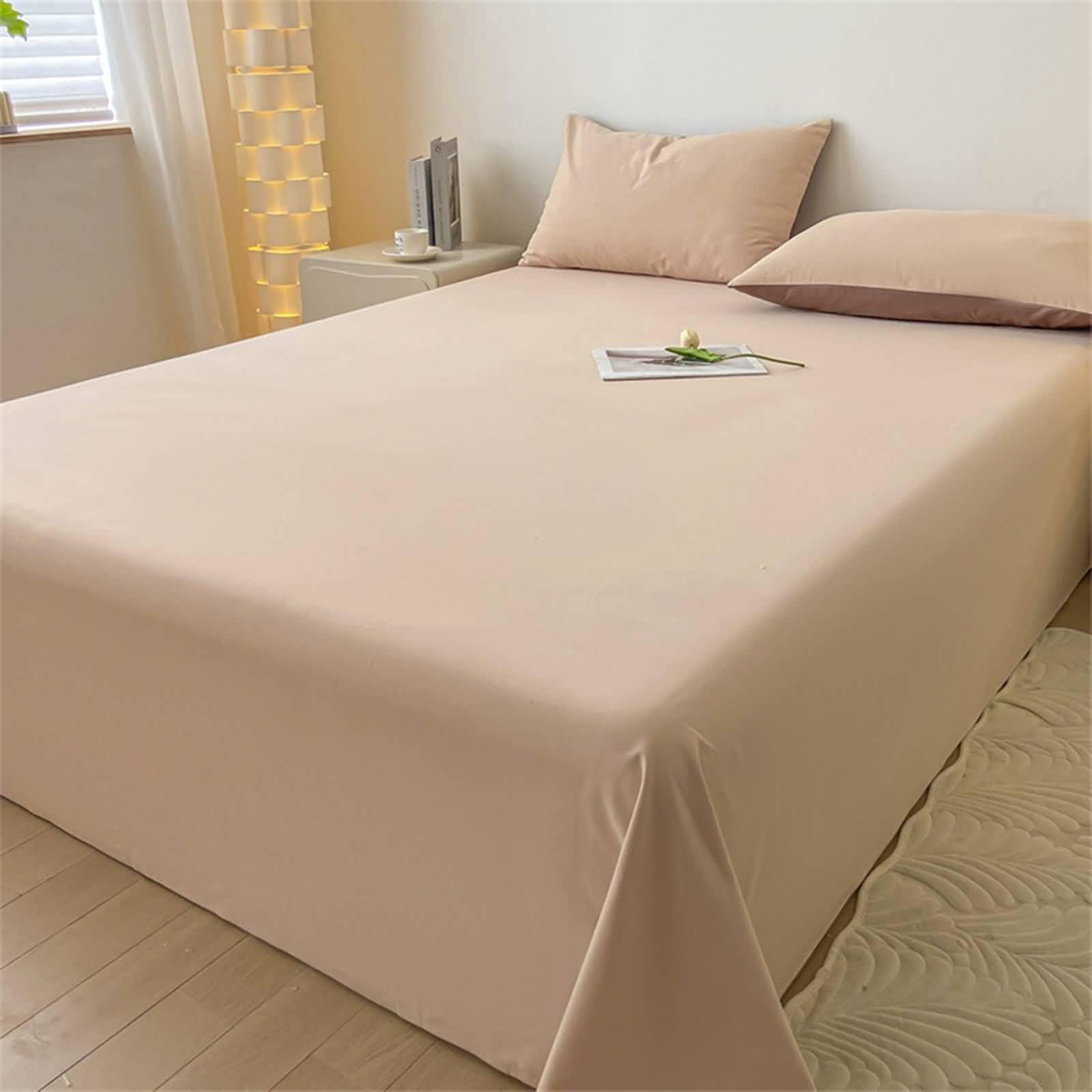 Sabanas Cama Verano 160x230cm,Sabana Bajera Cama Color Sólido Sabanas Matrimonio Verano Caqui Claro